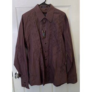 NWT Roar Poplin Douce Tobias Brown Men’s 2XL Button Shirt Floral Embroidered